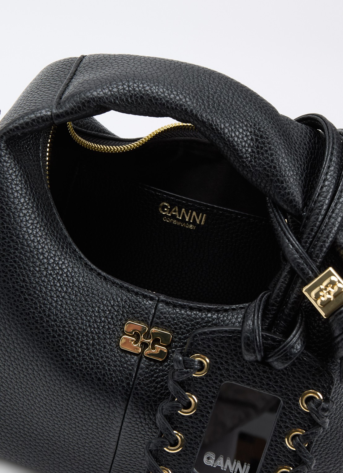 Ganni Hobo Mini handtas met afneembare schouderriem - detail 2 zwart