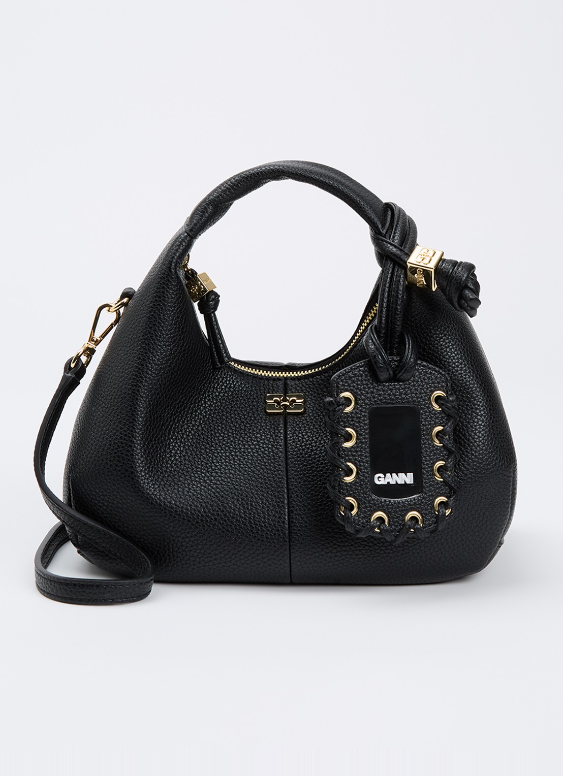 Ganni Hobo Mini handtas met afneembare schouderriem - voorkant 6 zwart