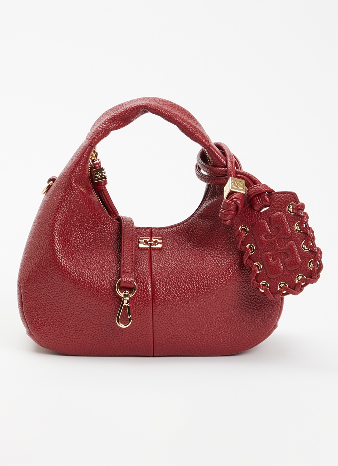 Ganni Hobo Mini handtas met afneembare schouderriem - voorkant 5 donkerrood