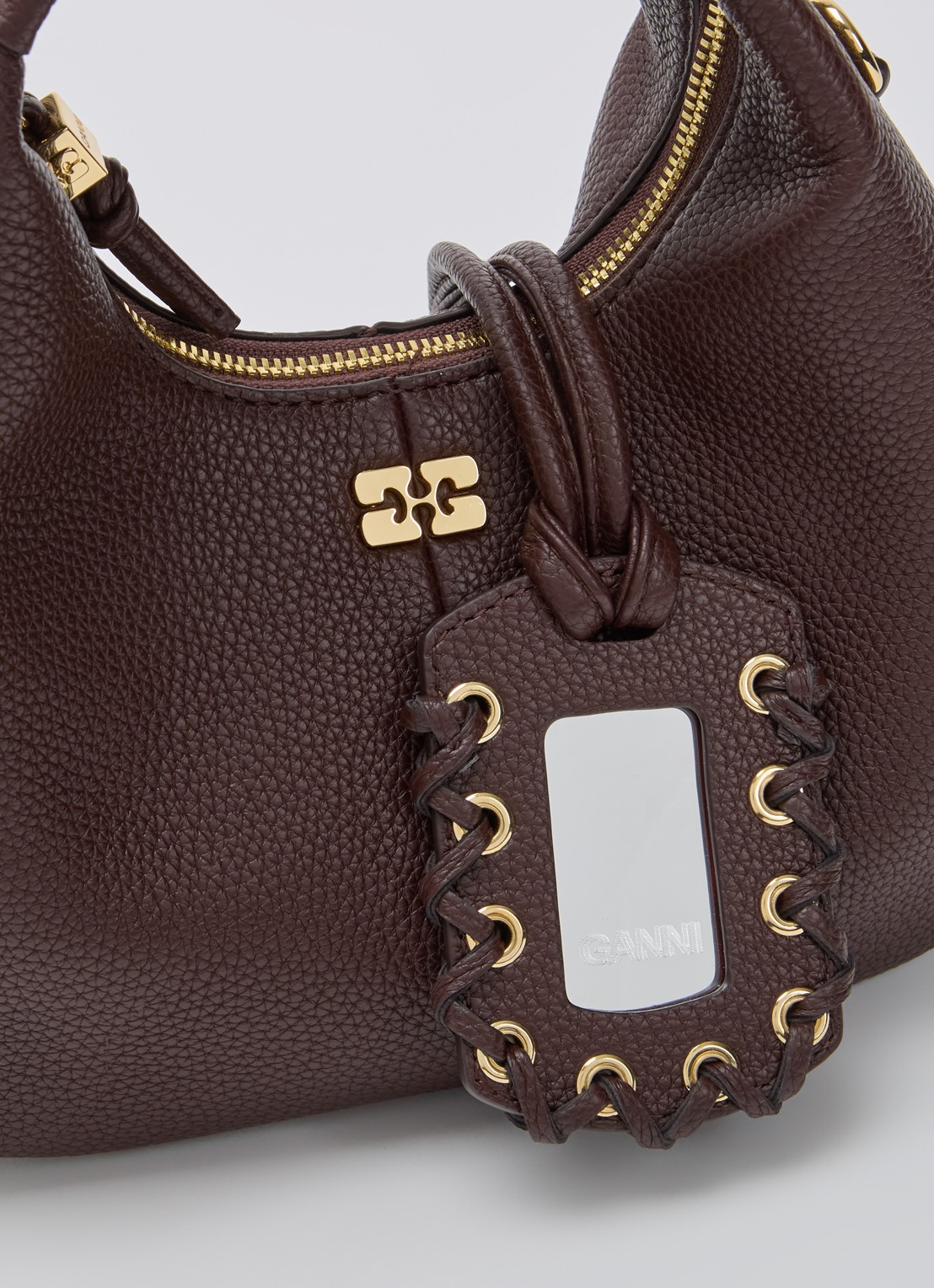 Ganni Hobo Mini handtas met afneembare schouderriem - detail 7 donkerbruin