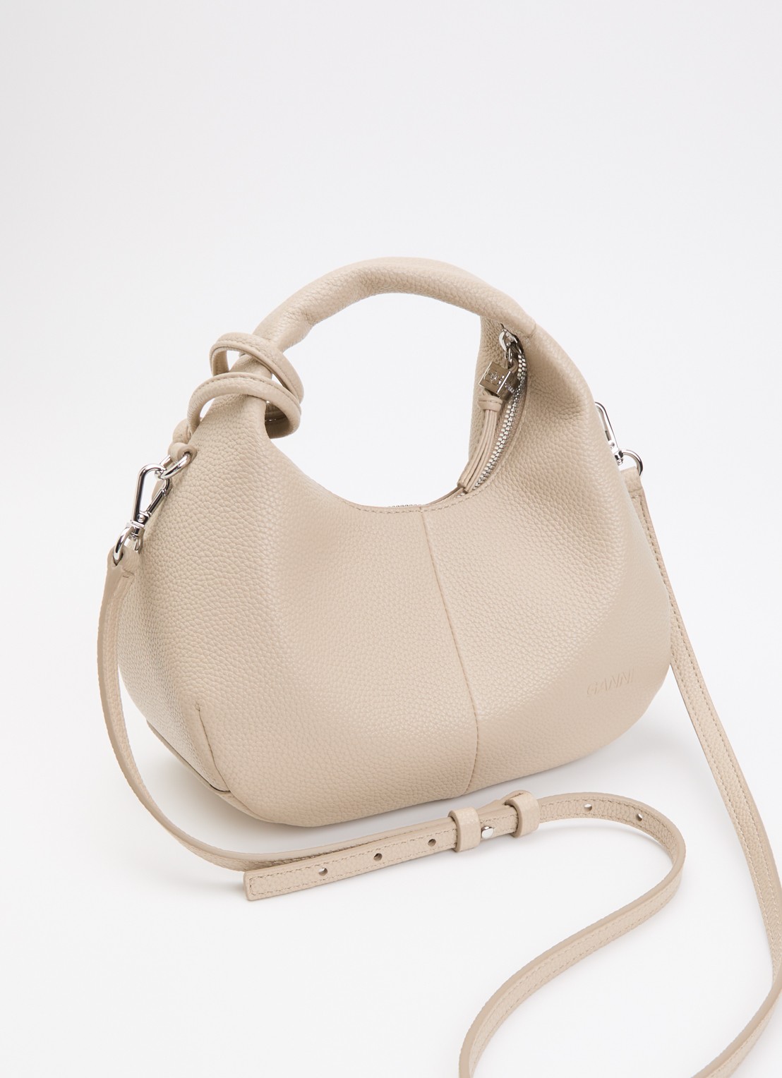 Ganni Hobo Mini handtas met afneembare schouderriem - achterkant donkerbeige