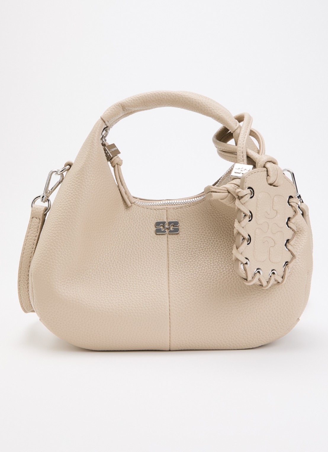 Ganni Hobo Mini handtas met afneembare schouderriem - voorkant 6 donkerbeige