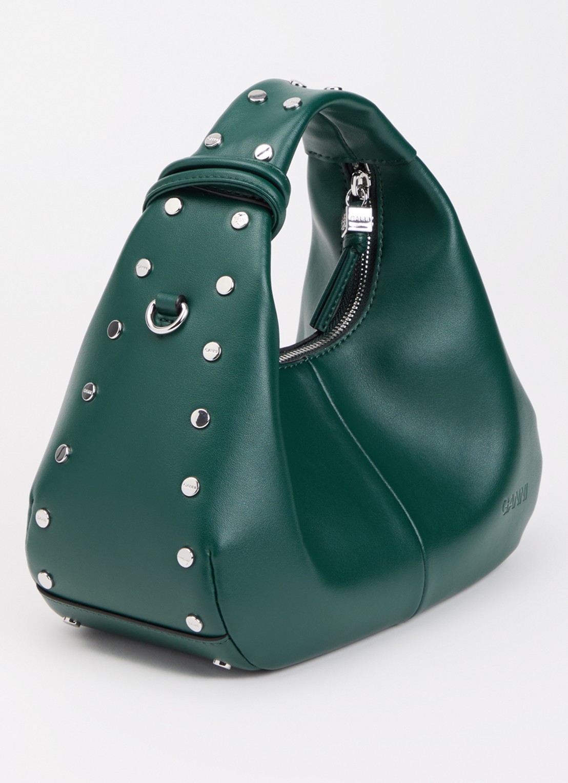 Ganni Hobo Mini handtas van leer met studs - achterkant 5 donkergroen