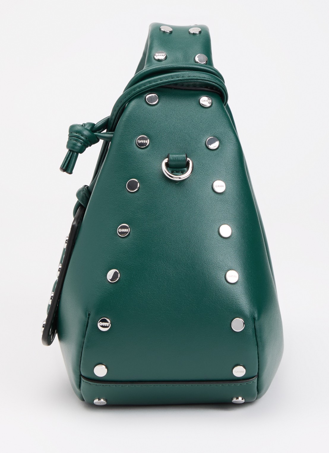 Ganni Hobo Mini handtas van leer met studs - detail 2 donkergroen