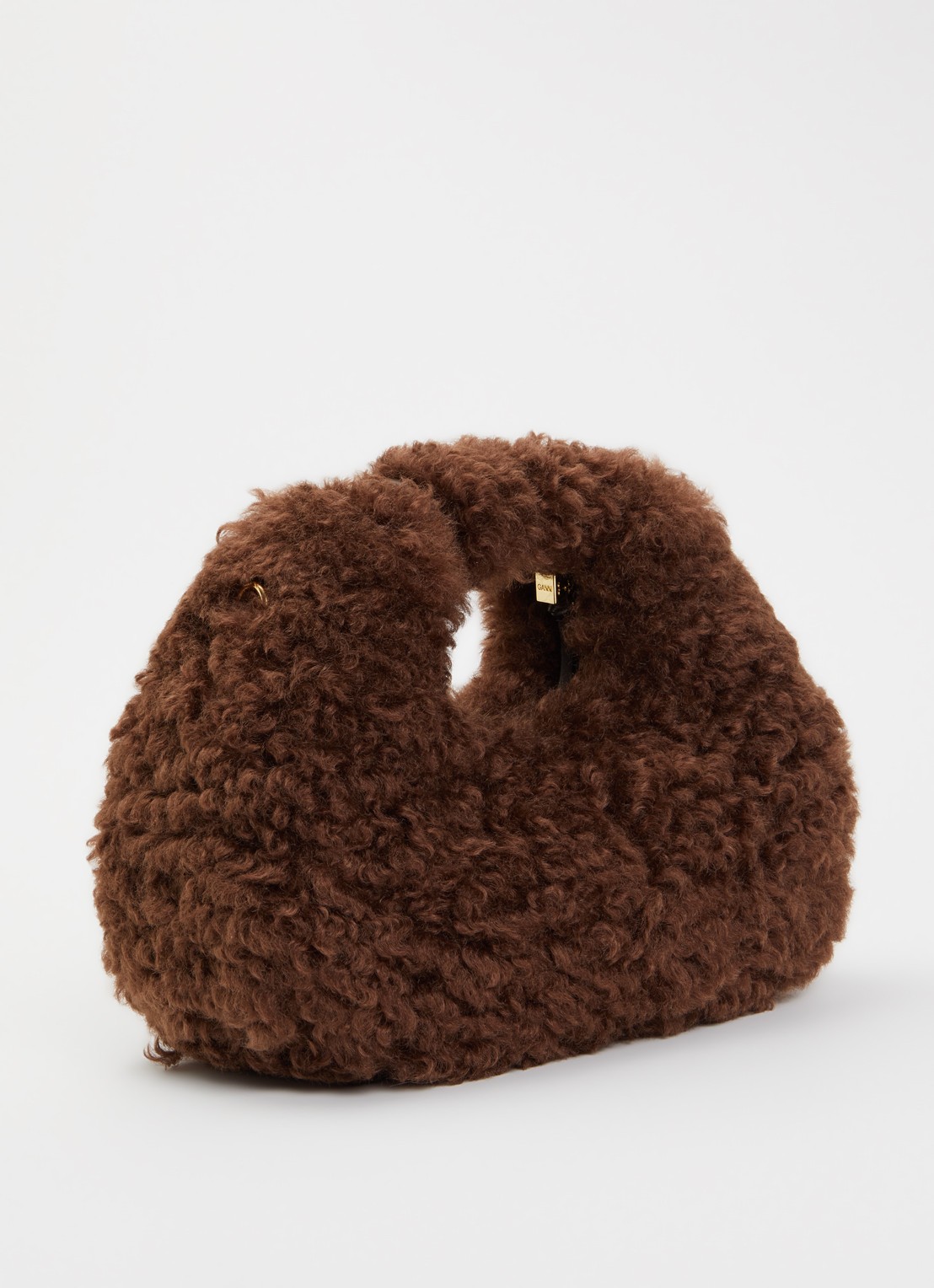 Ganni Hobo Mini handtas van teddy met afneembare schouderriem - achterkant 5 bruin