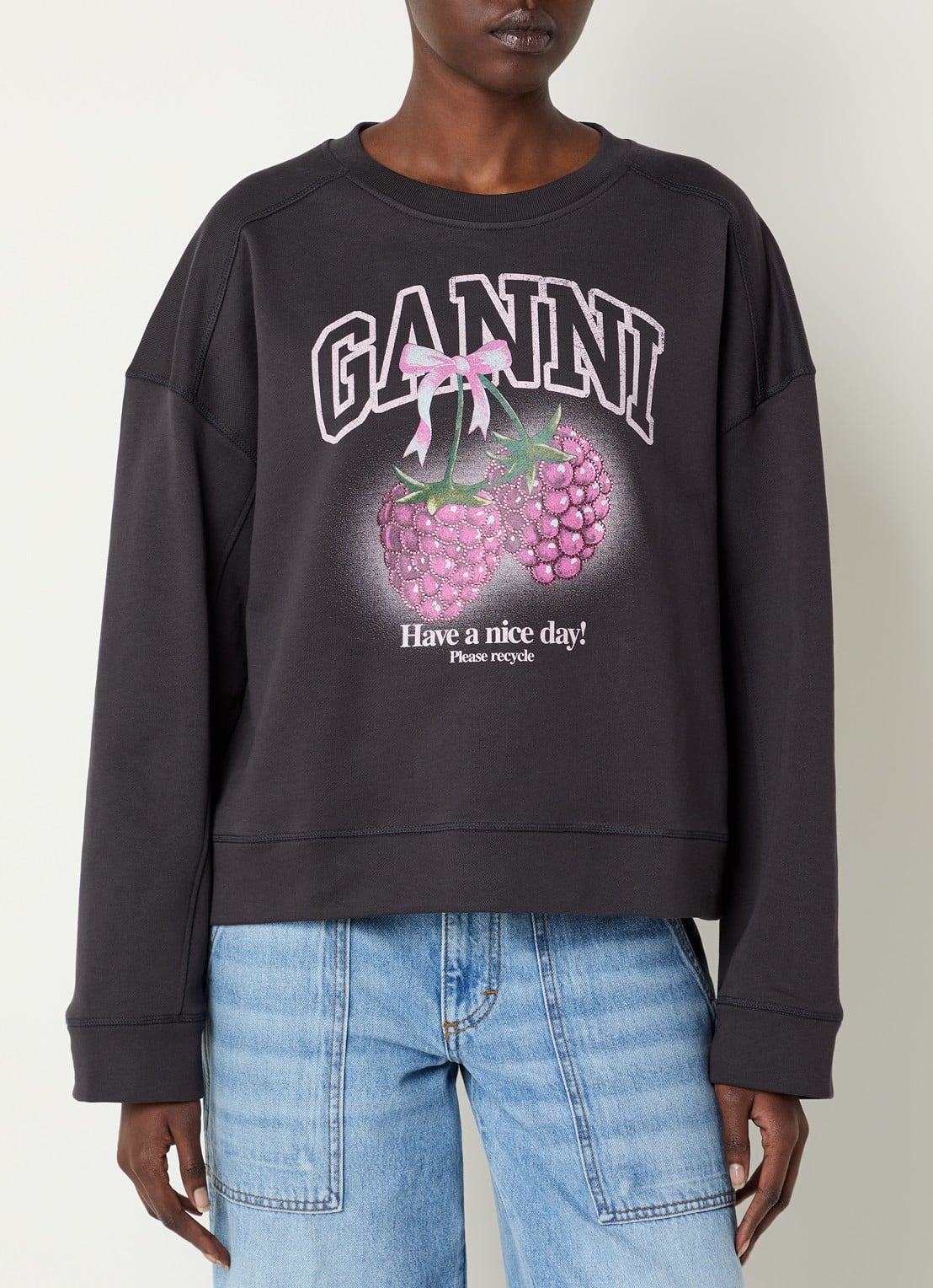 Ganni Isoli sweater met logoprint - detail 4 antraciet