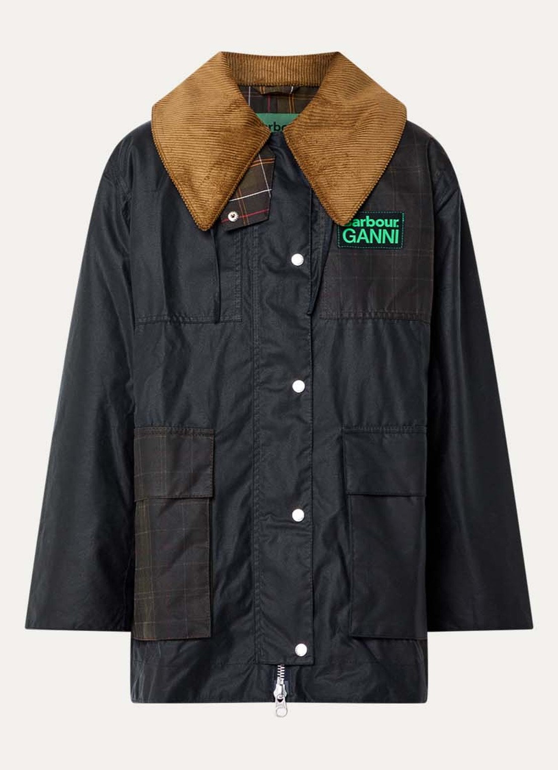 Ganni Jack met ruitdessin en klepzak - voorkant 2 donkerblauw