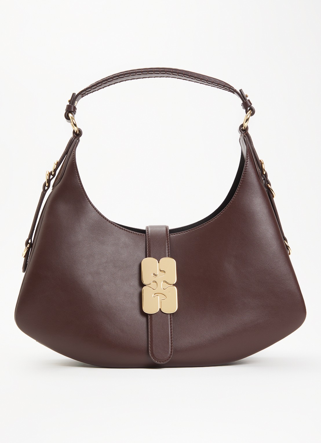 Ganni Kat Small schoudertas met gespdetail en logo - voorkant 6 beige