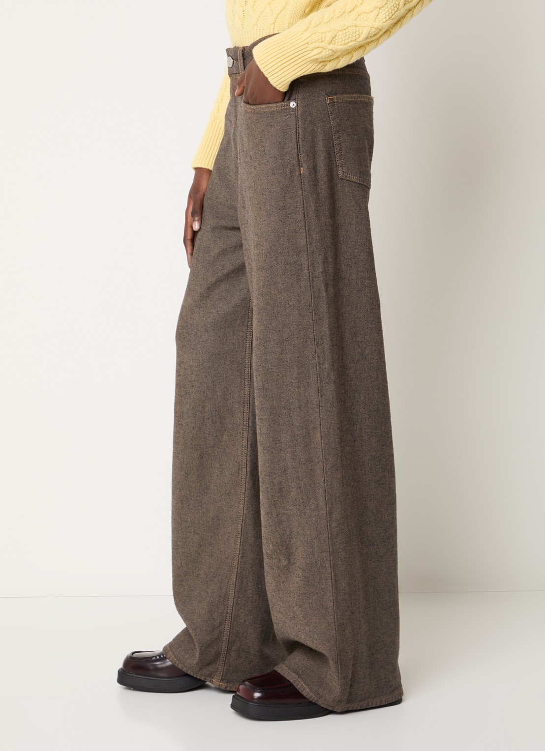 Ganni Lari high waist wide leg jeans met gekleurde wassing - detail 2 lichtbruin