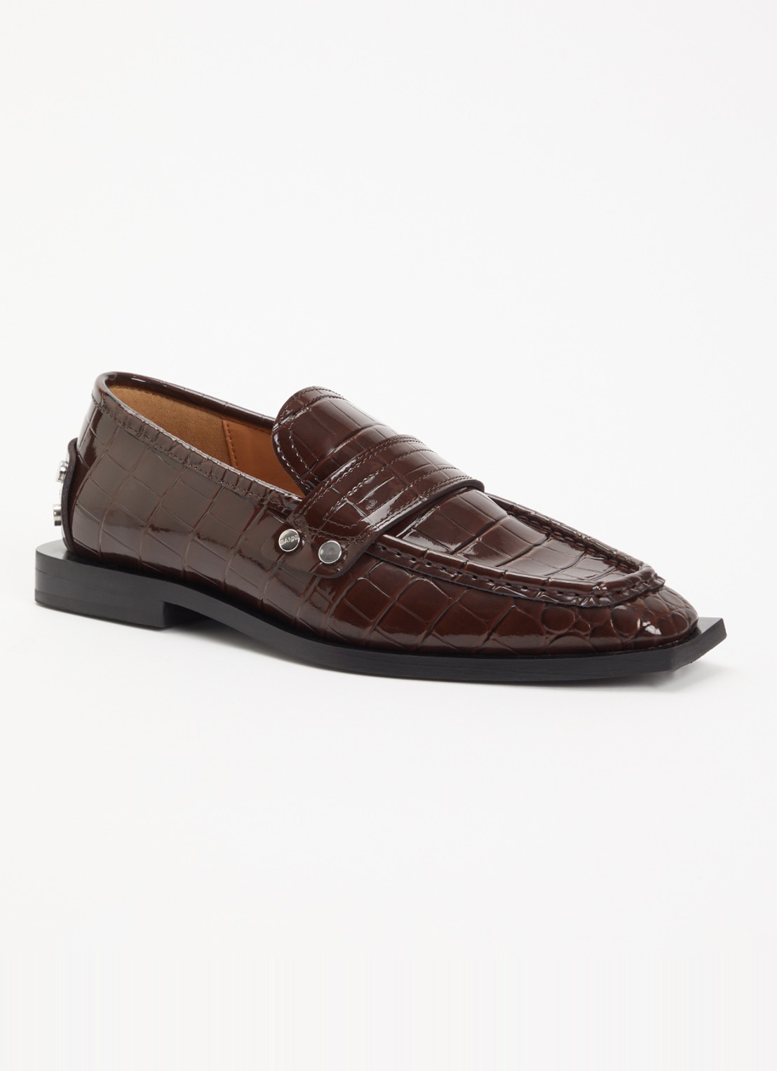 Ganni Loafer met crocostructuur en lakfinish - voorkant 6 kastanjebruin