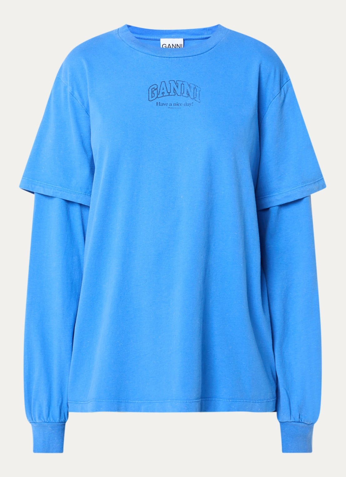 Ganni Longsleeve met logoprint en verwassen afwerking - voorkant 2 blauw