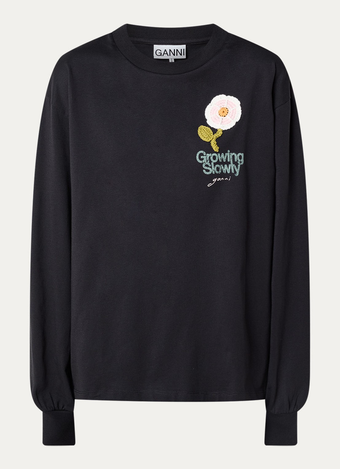 Ganni Longsleeve met logoprint - voorkant 2 zwart