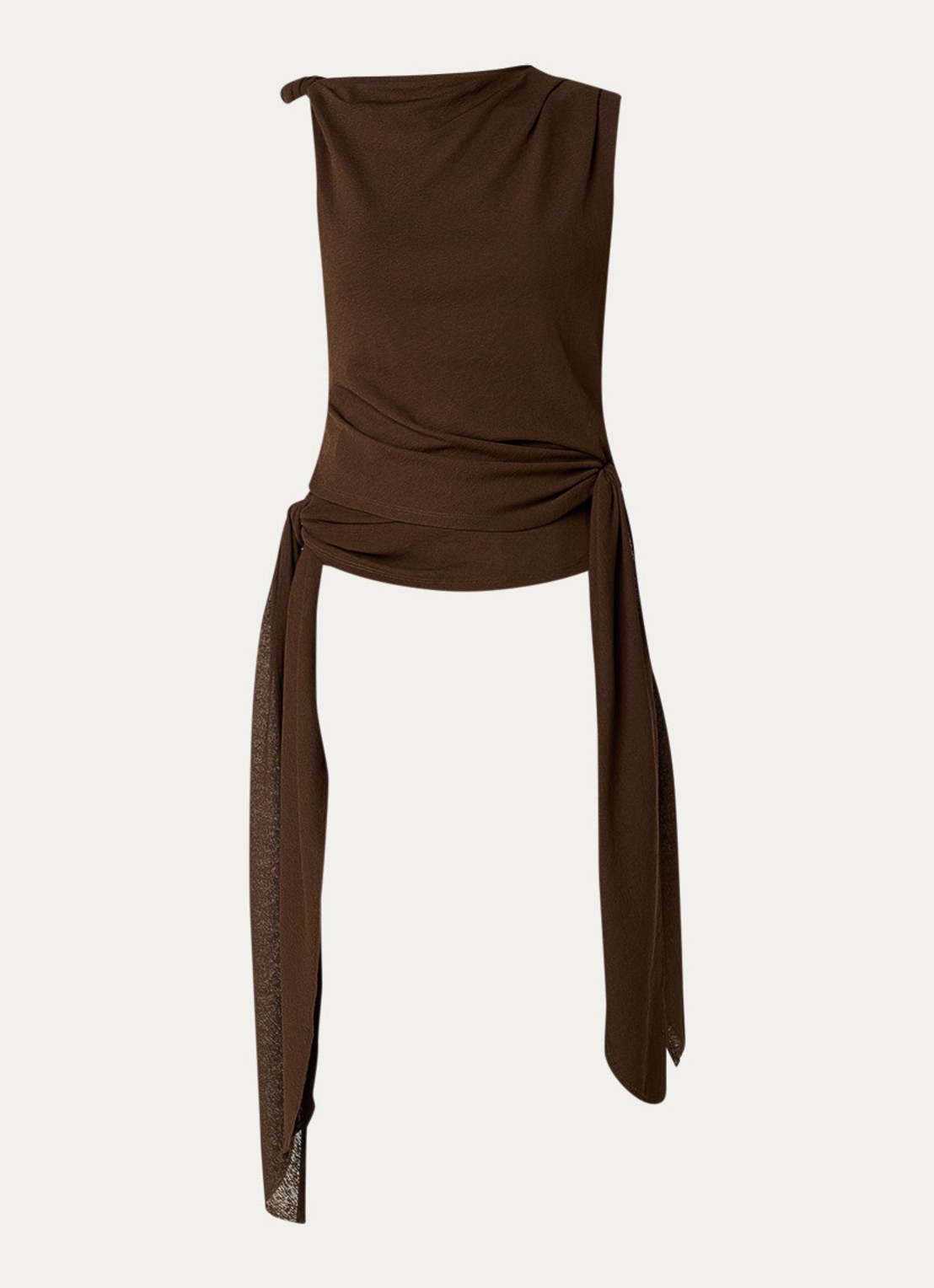 Ganni Marl top met asymmetrische hals - voorkant donkerbruin