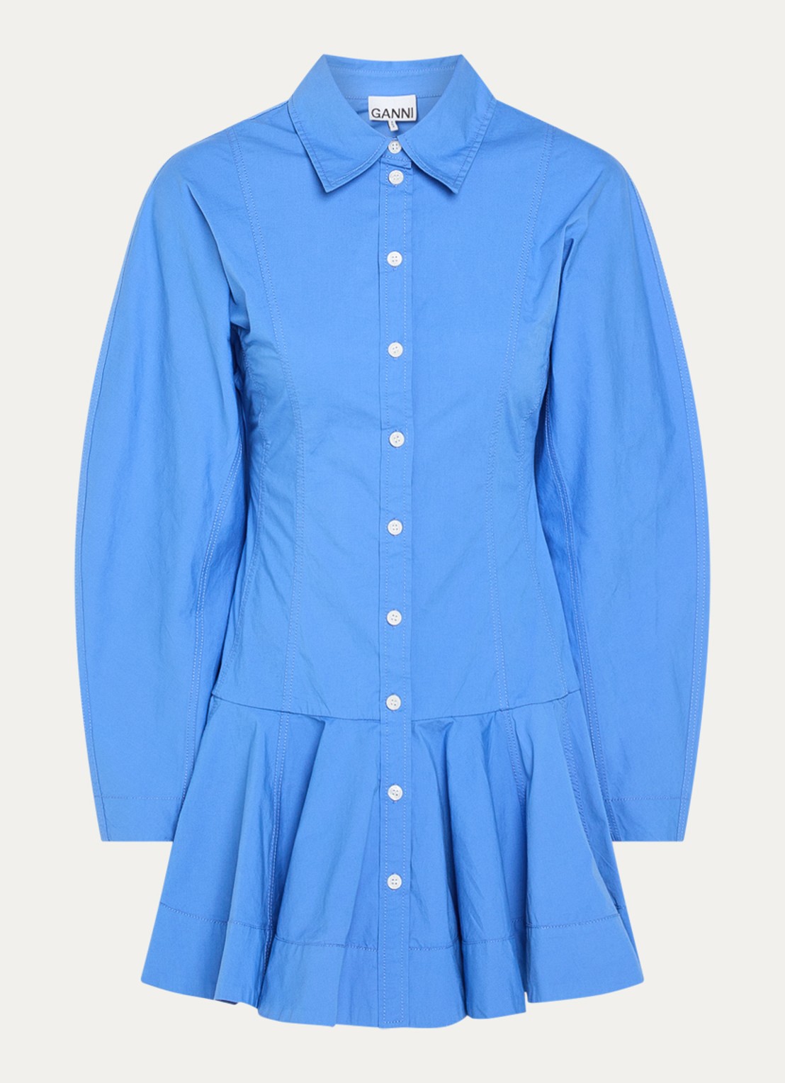 Ganni Mini blousejurk - voorkant lichtblauw