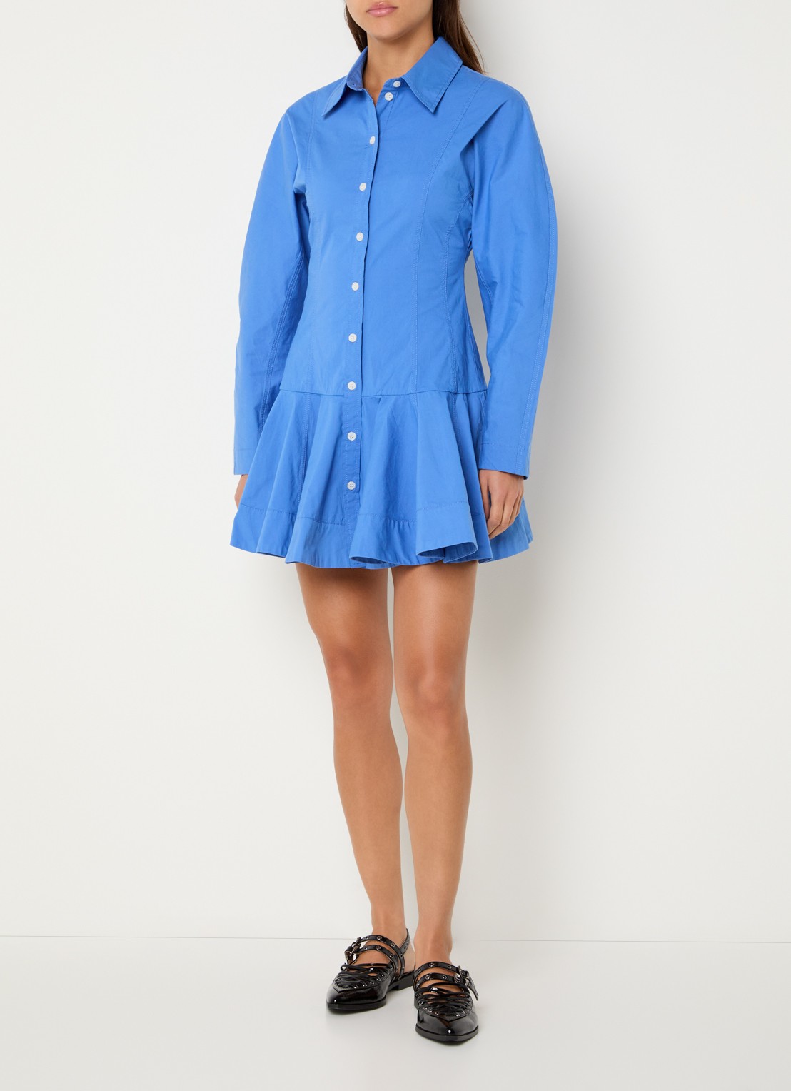 Ganni Mini blousejurk - voorkant 2 lichtblauw