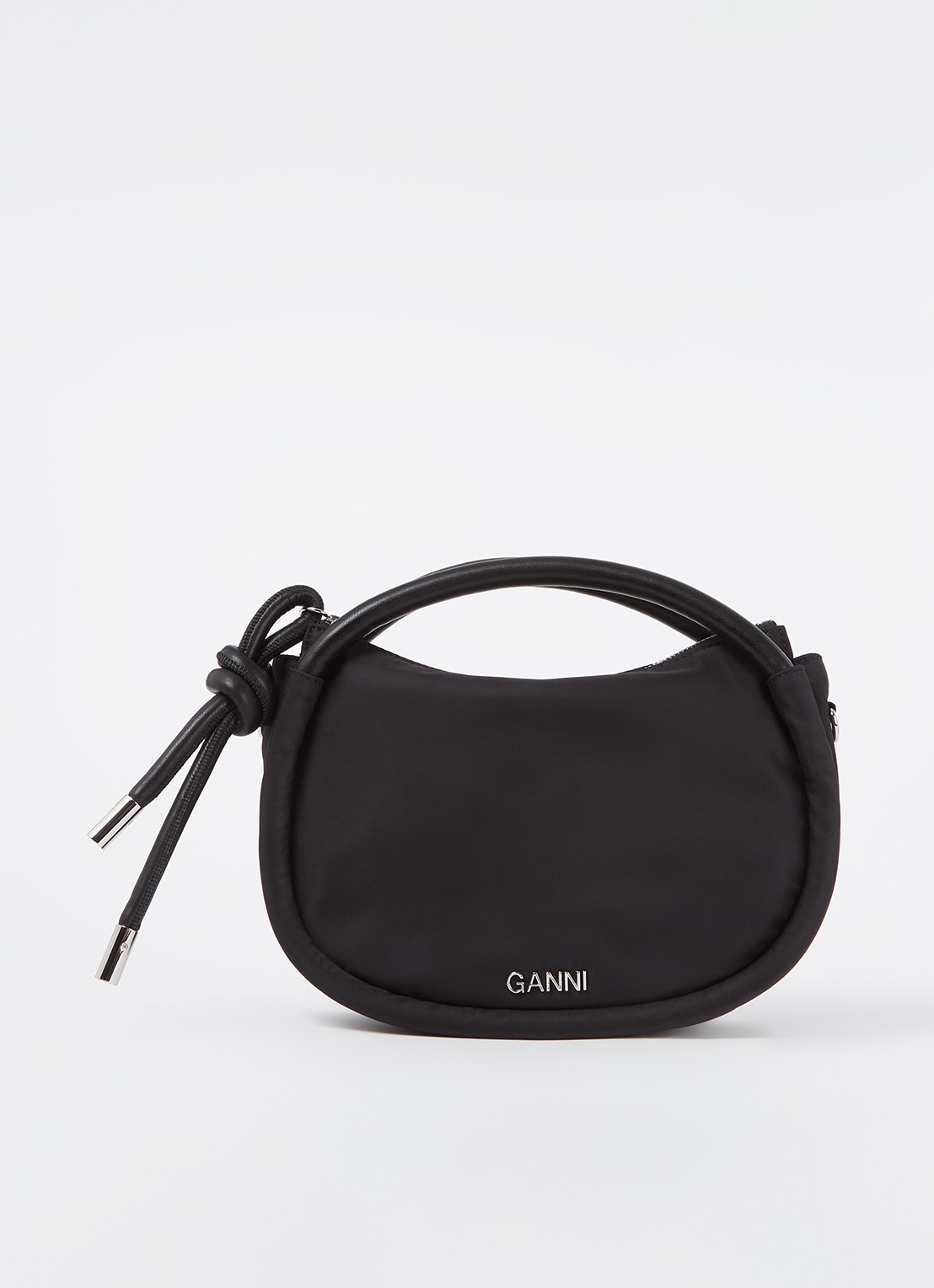 Ganni Mini Knot handtas met leren details  - voorkant zwart