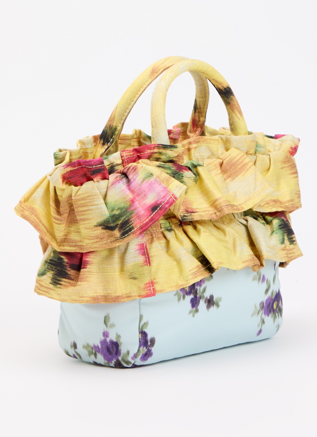 Ganni Mini Ruffle handtas met bloemenprint en afneembare schouderriem  - achterkant 6 lichtblauw