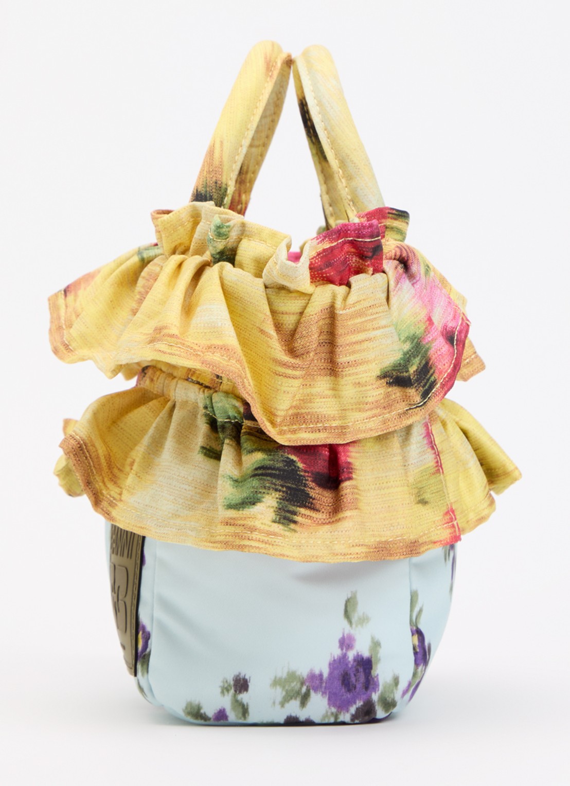 Ganni Mini Ruffle handtas met bloemenprint en afneembare schouderriem  - detail 3 lichtblauw