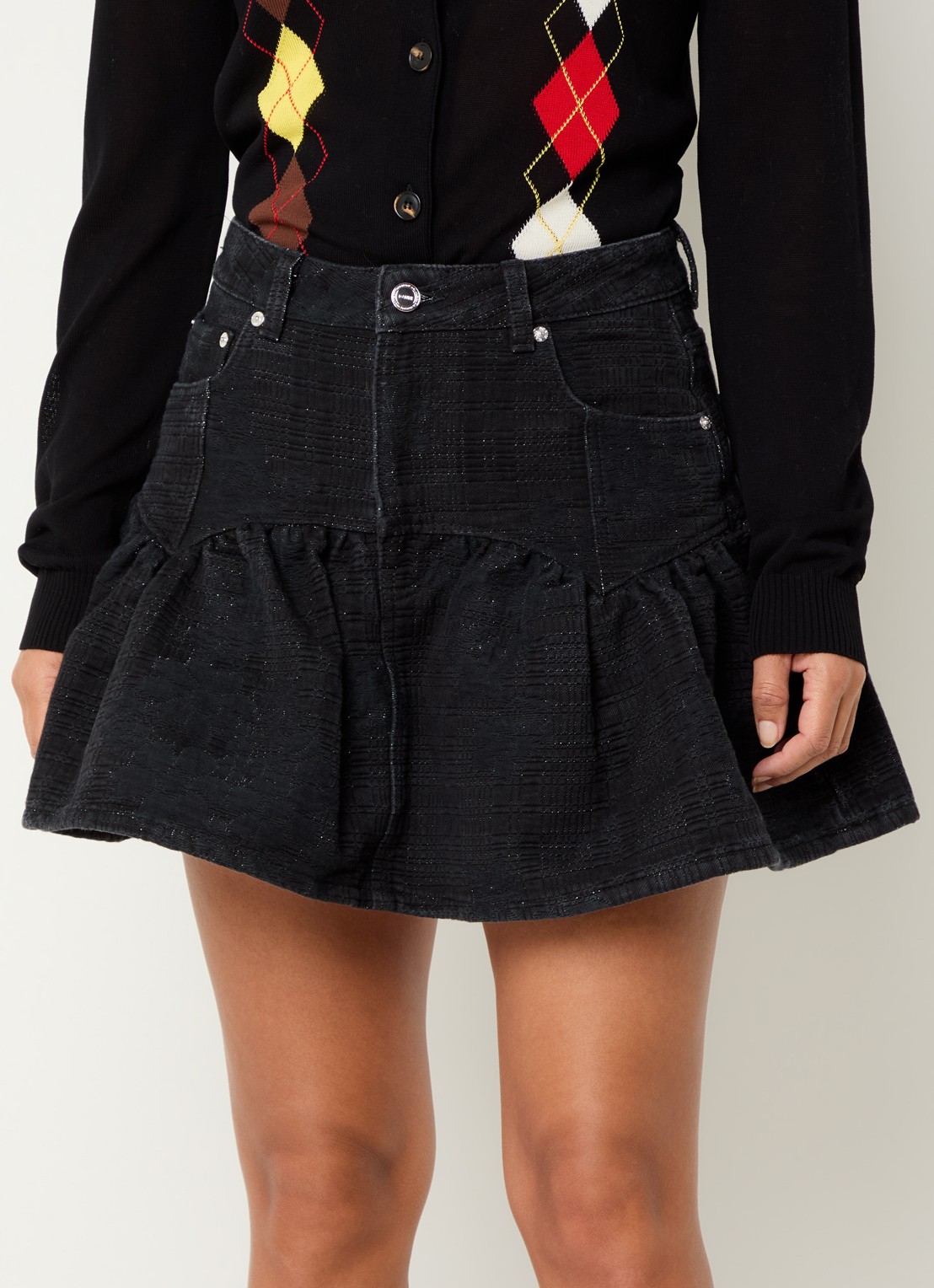 Ganni Minirok van denim - detail 4 zwart
