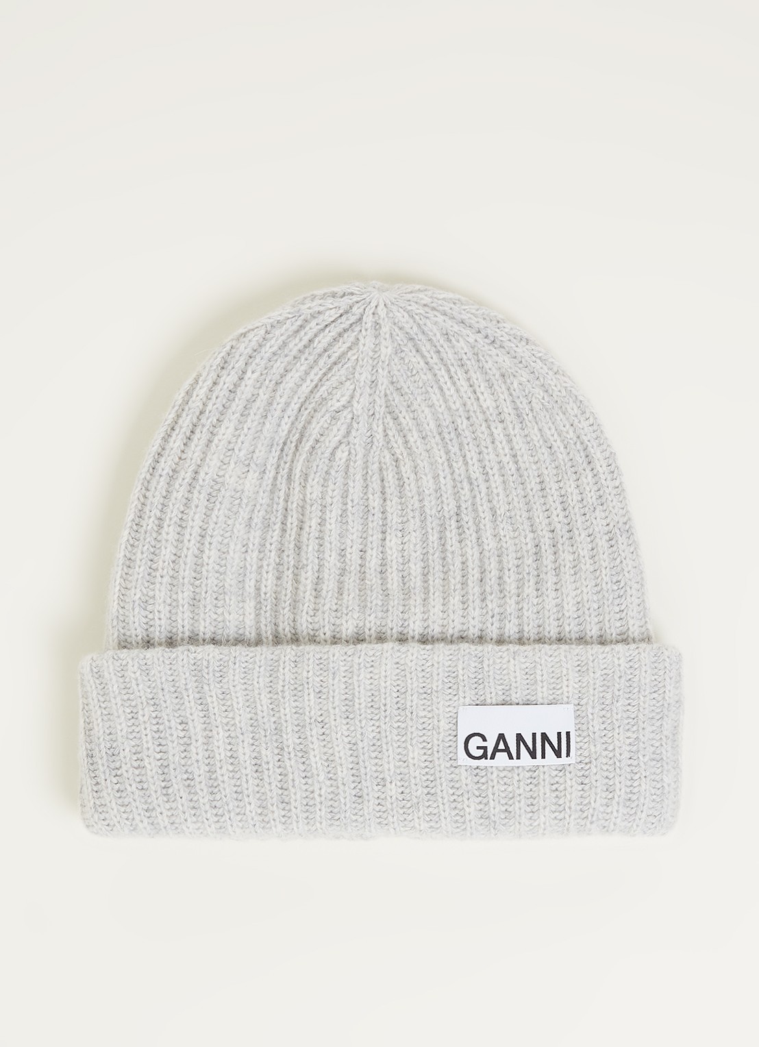 Ganni Muts in wolblend met logo - voorkant lichtgrijs