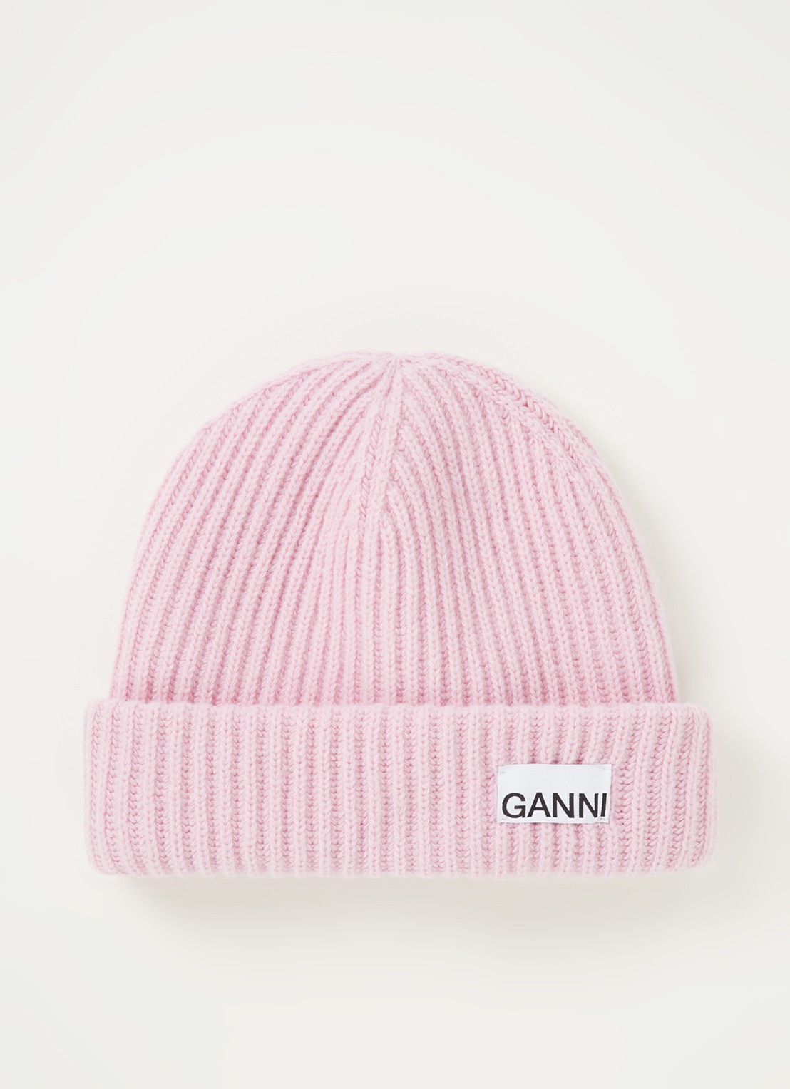 Ganni Muts in wolblend met logo - voorkant roze