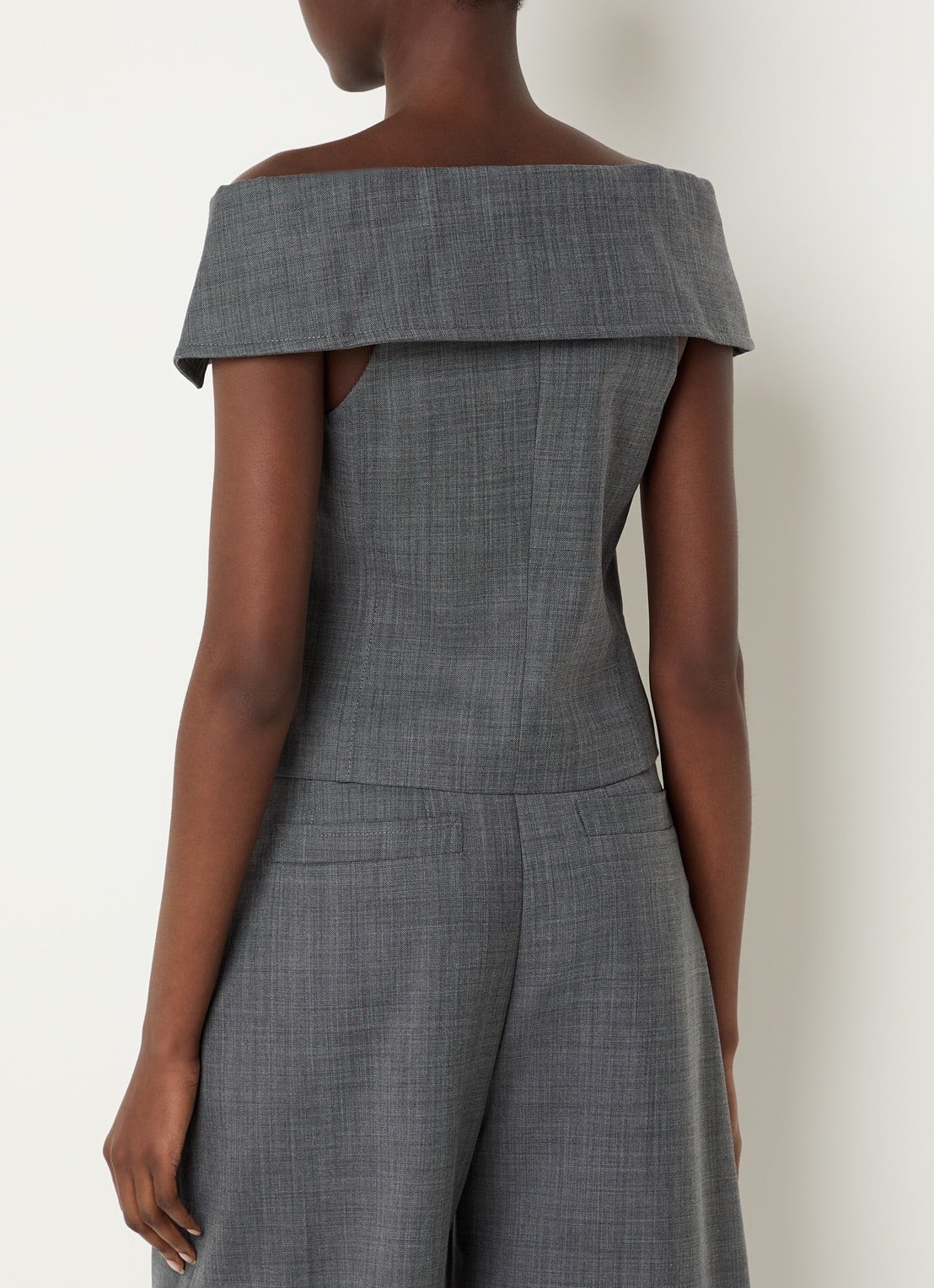 Ganni Off -shoulder top in wolblend - achterkant antraciet