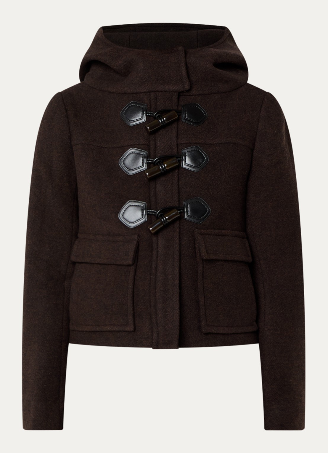 Ganni Peacoat jack in wolblend met capuchon - voorkant 2 bruin