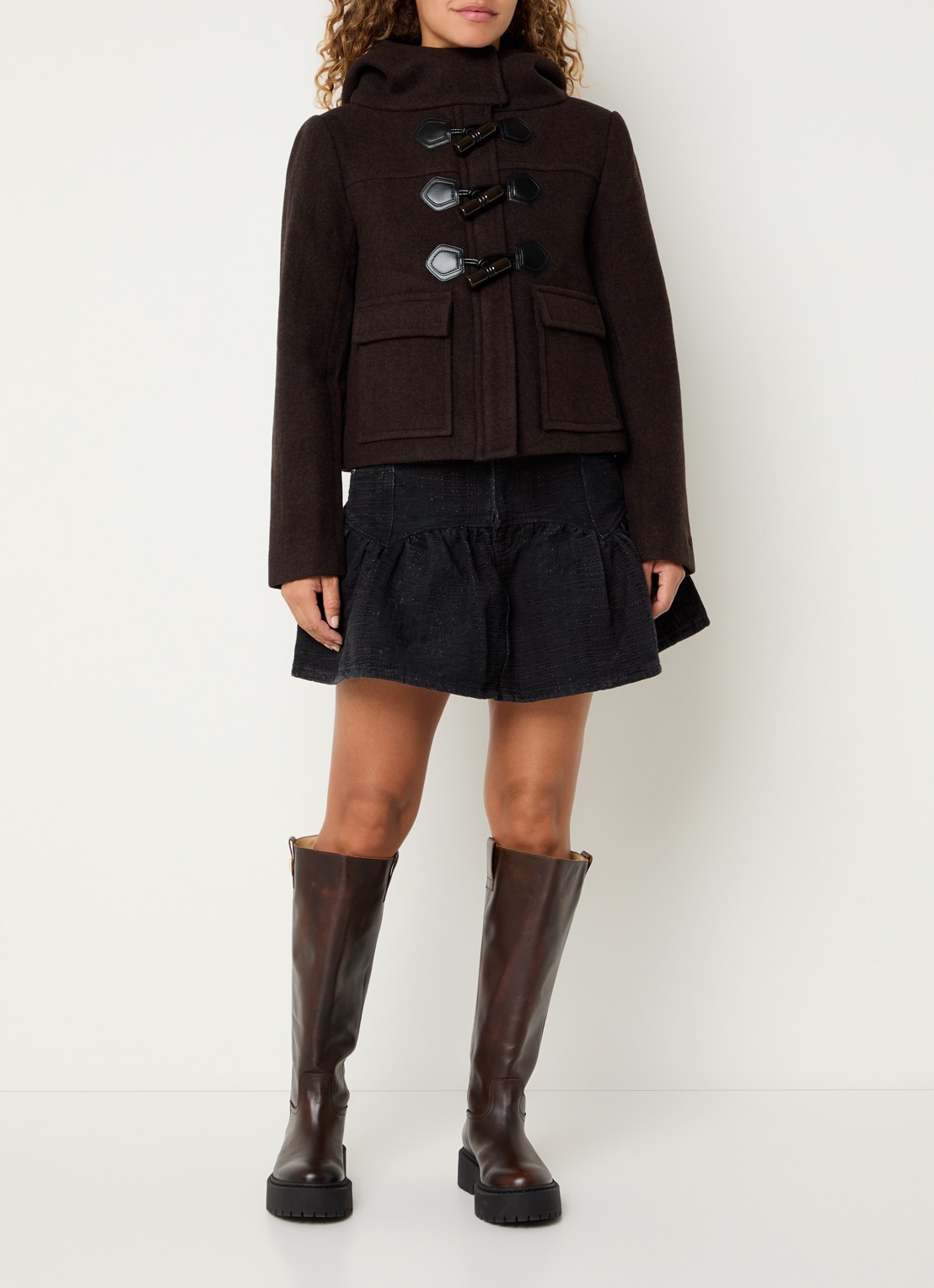 Ganni Peacoat jack in wolblend met capuchon - voorkant 3 bruin