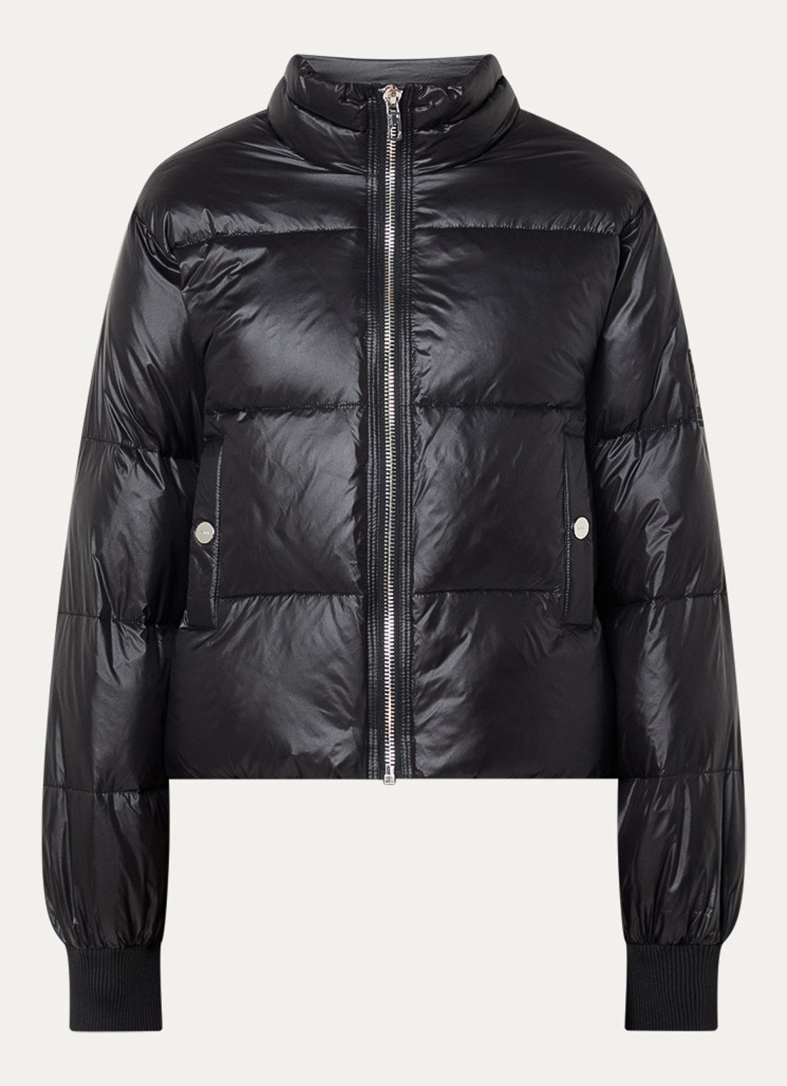 Ganni Puffer jack met donsvulling en glanzende finish - voorkant 2 zwart