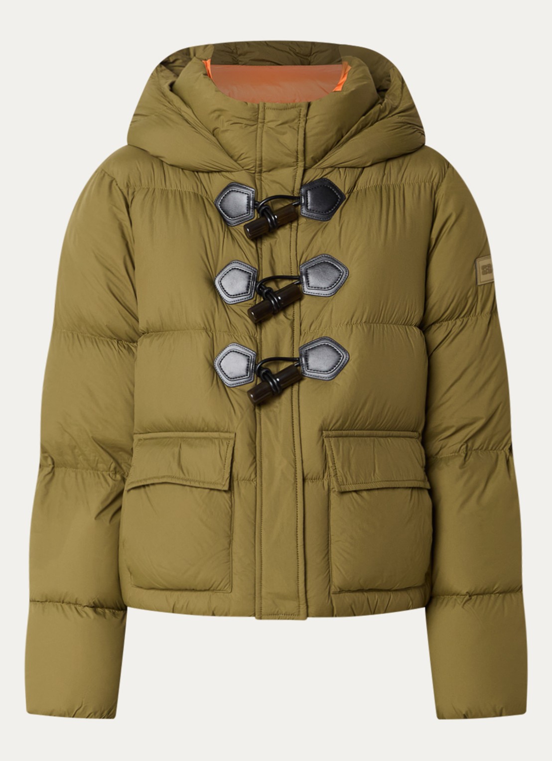 Ganni Puffer jack met donsvulling en klepzakken - voorkant 3 olijfgroen