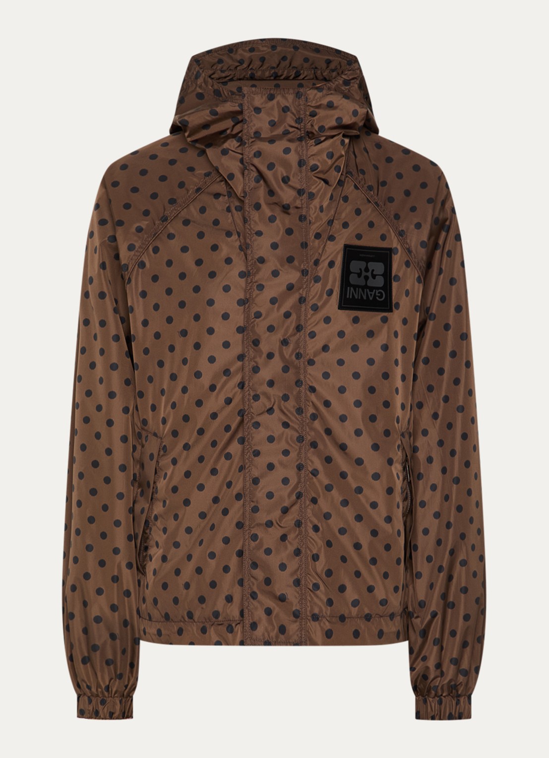 Ganni Regenjack met stippenprint - voorkant 3 bruin