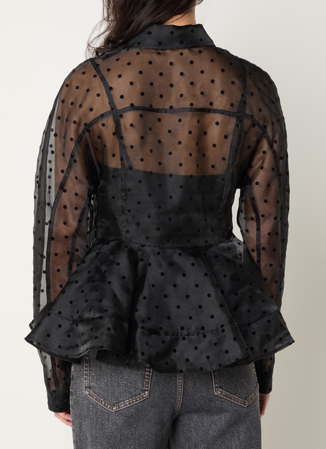 Ganni Semi-transparante blouse met stippenprint en peplum - achterkant 4 zwart