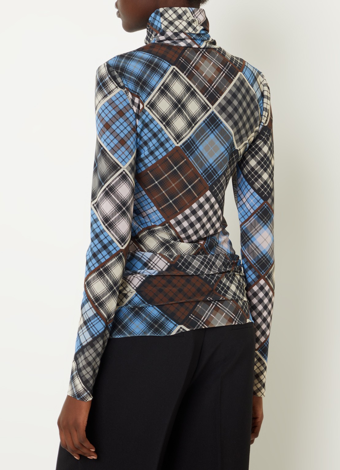 Ganni Semi-transparante longsleeve van mesh met col - achterkant donkerbruin
