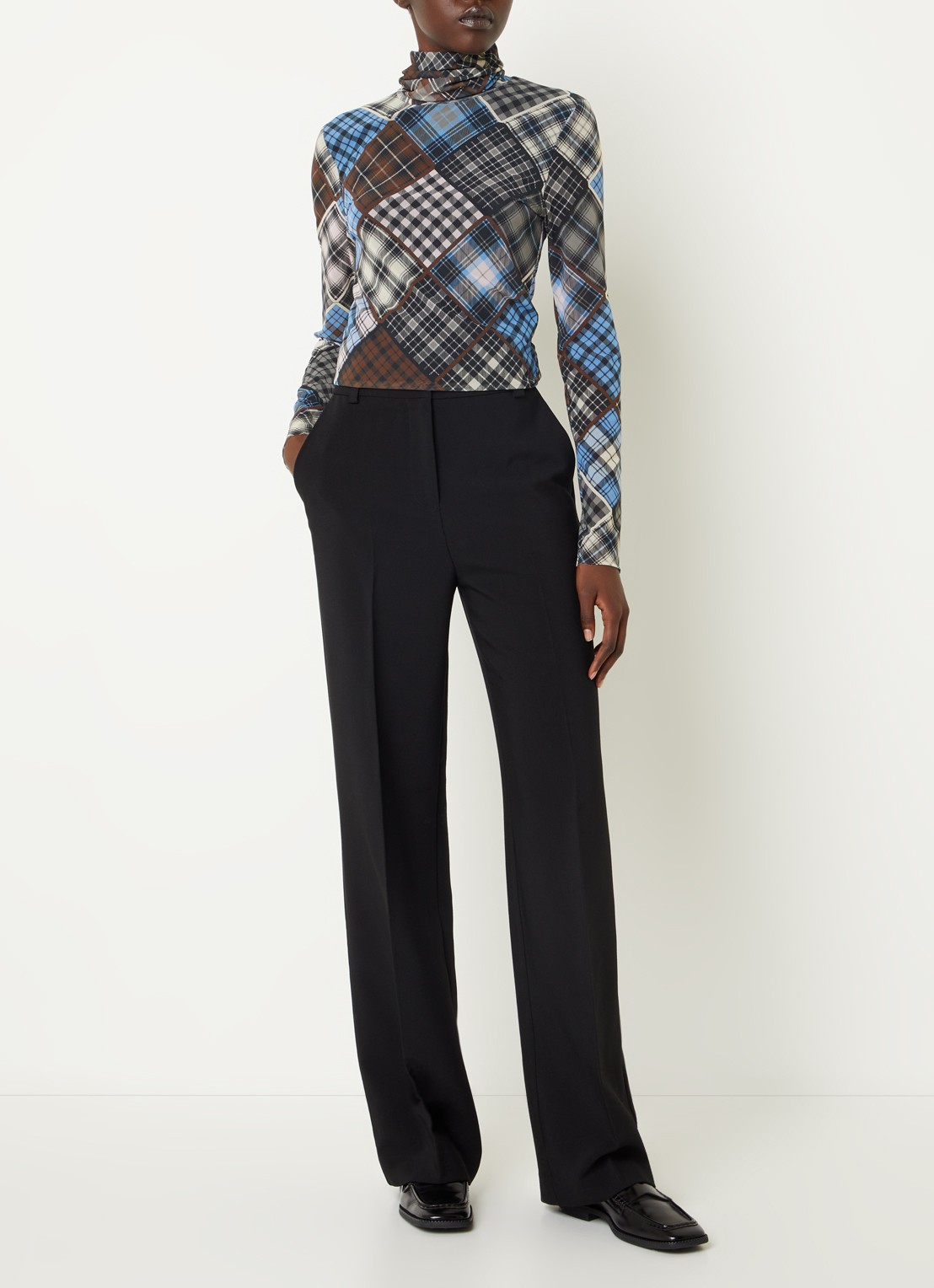 Ganni Semi-transparante longsleeve van mesh met col - voorkant 3 donkerbruin