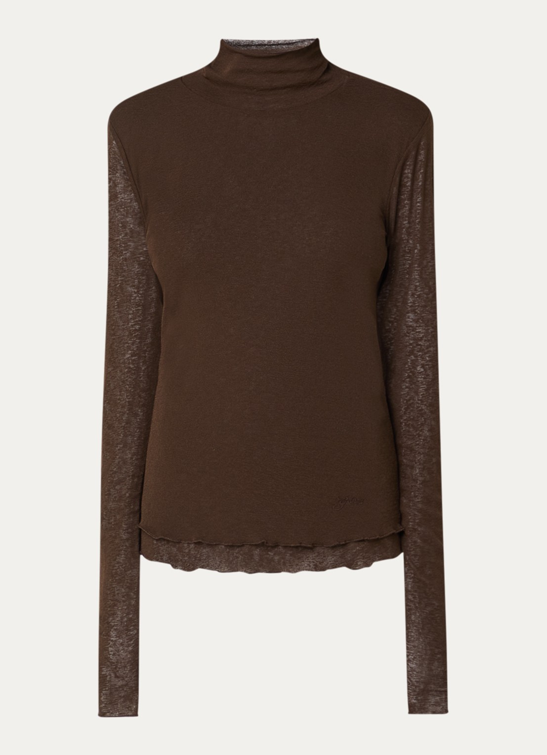Ganni Semi-transparante top van mesh met geschulpte zoom - voorkant 3 bruin
