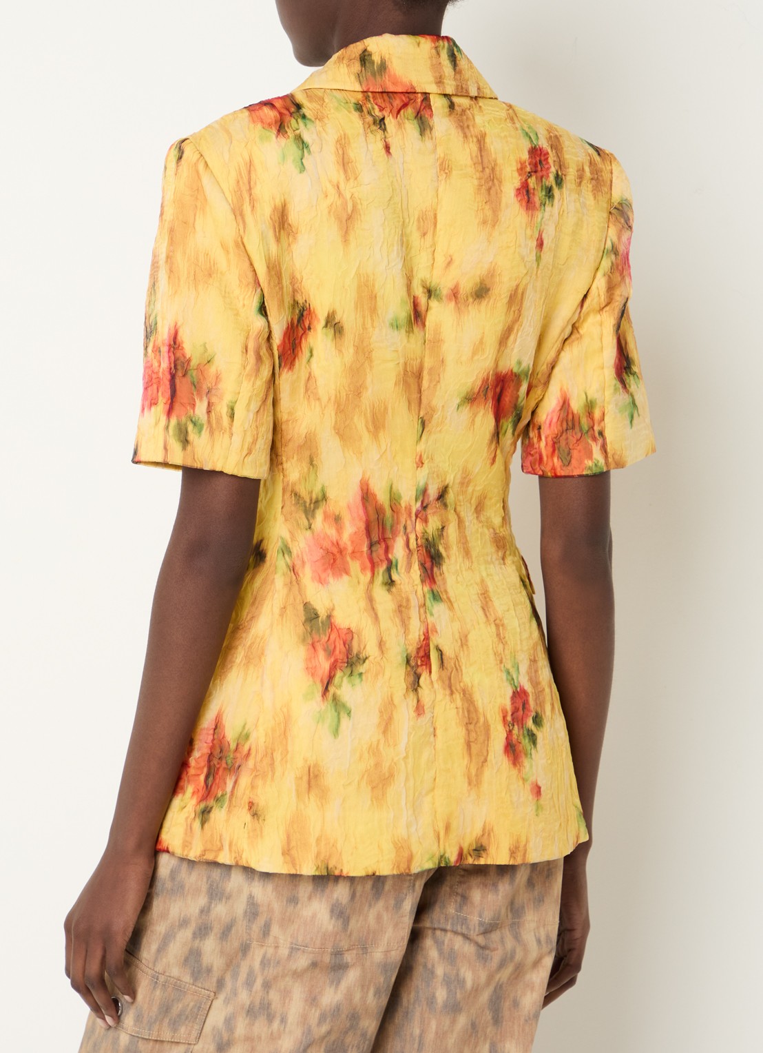 Ganni Shibori getailleerde blazer met print en steekzakken - achterkant geel