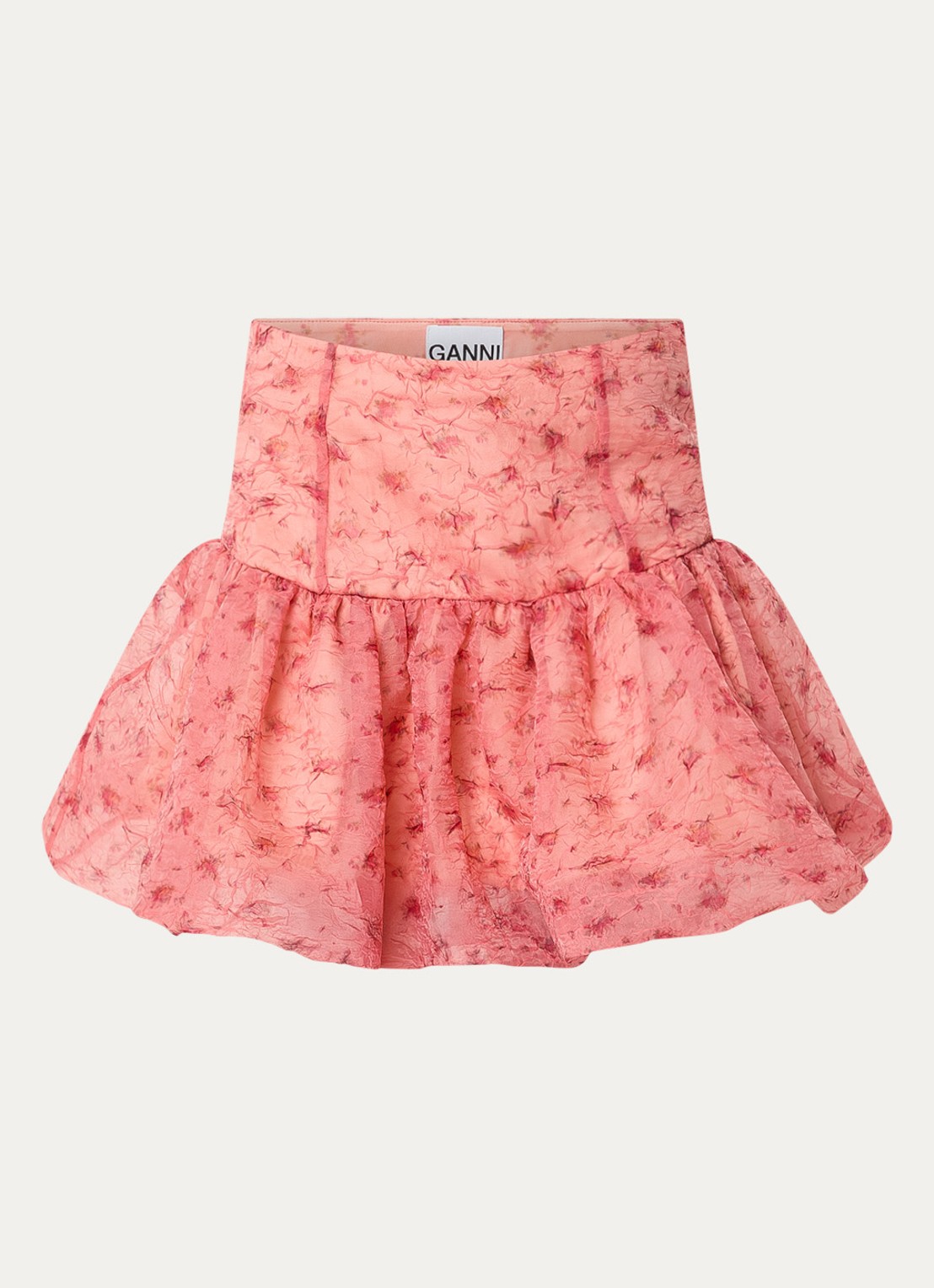 Ganni Shibori mid waist mini rok van mesh - voorkant 2 zalmroze