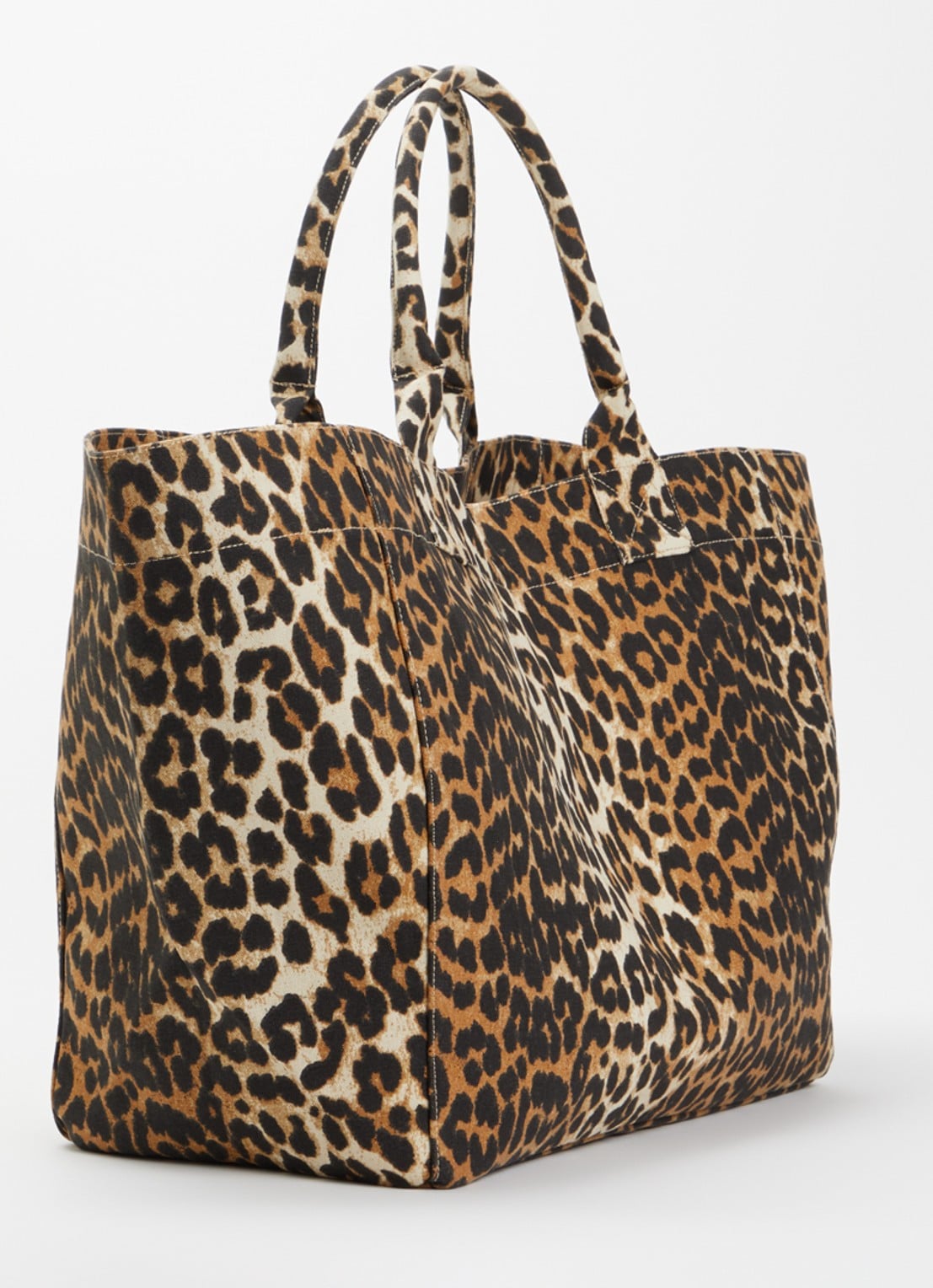 Ganni shopper met panterprint en logo - achterkant camel