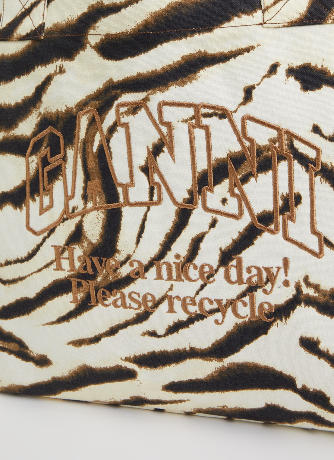 Ganni Shopper met zebraprint en logoborduring - detail 3 beige