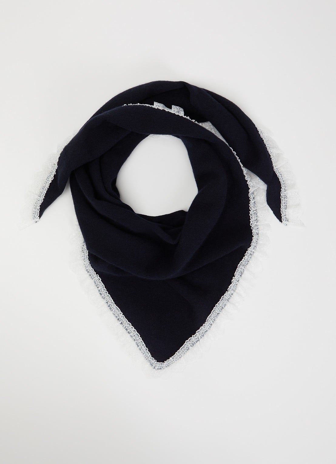 Ganni Sjaal van wol met details van kant 140 x 55 cm - voorkant 2 donkerblauw