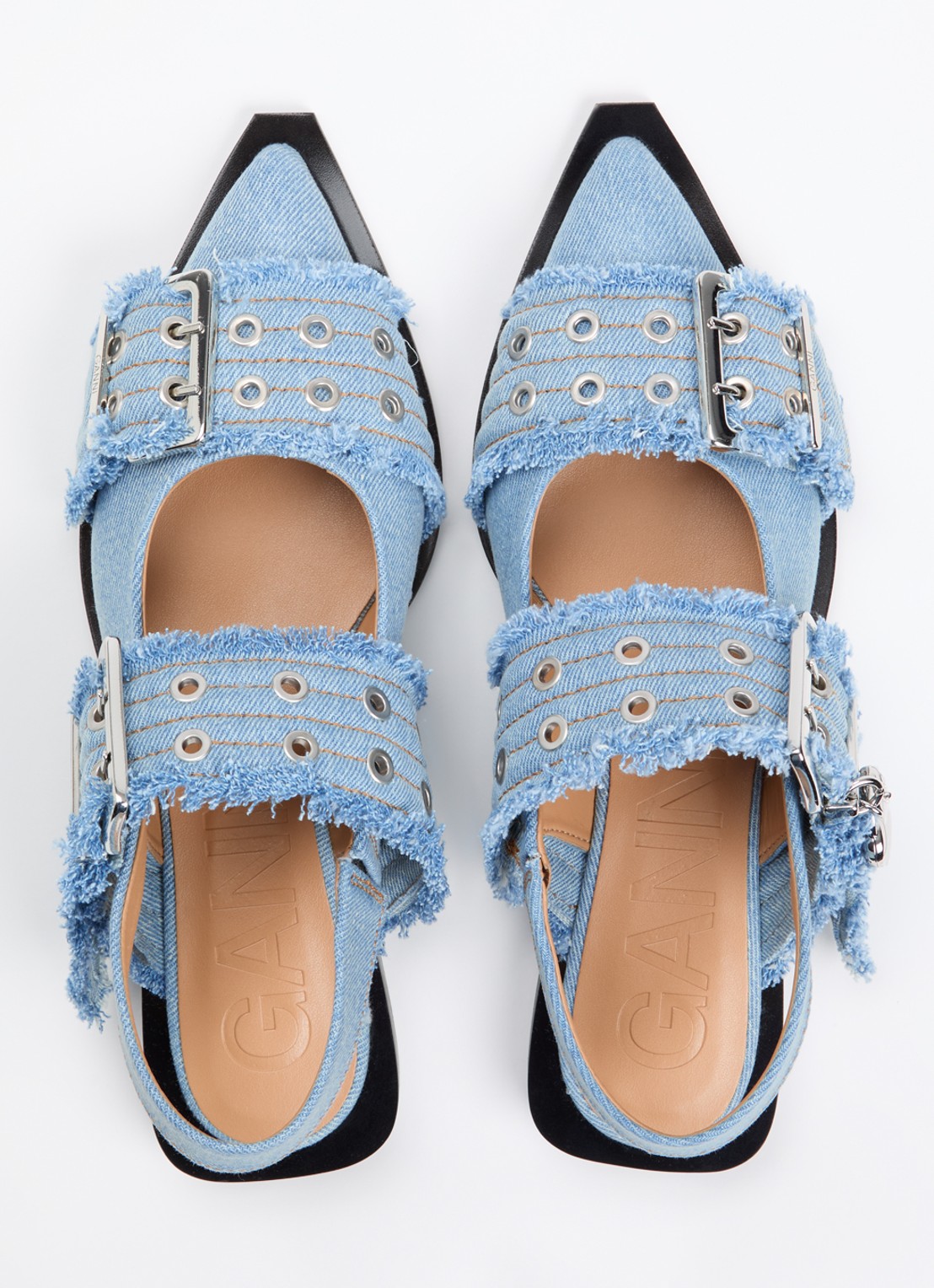 Ganni Slingback van denim - detail 2 lichtblauw