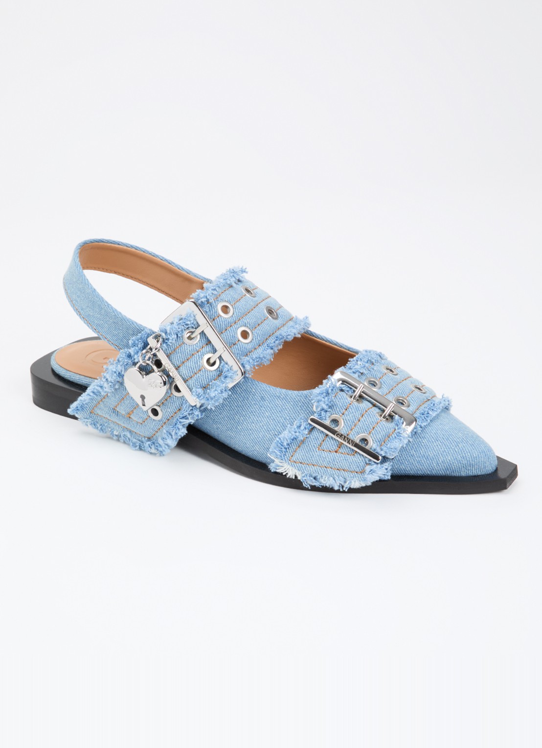 Ganni Slingback van denim - voorkant 5 lichtblauw