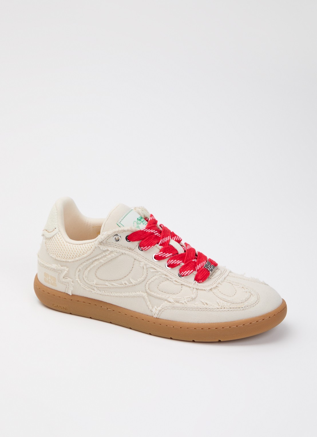 Ganni Sneaker van canvas met mesh details - voorkant beige