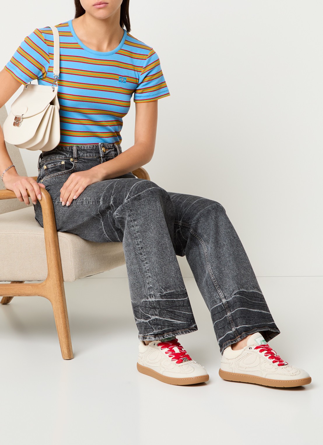 Ganni Sneaker van canvas met mesh details - voorkant 2 beige