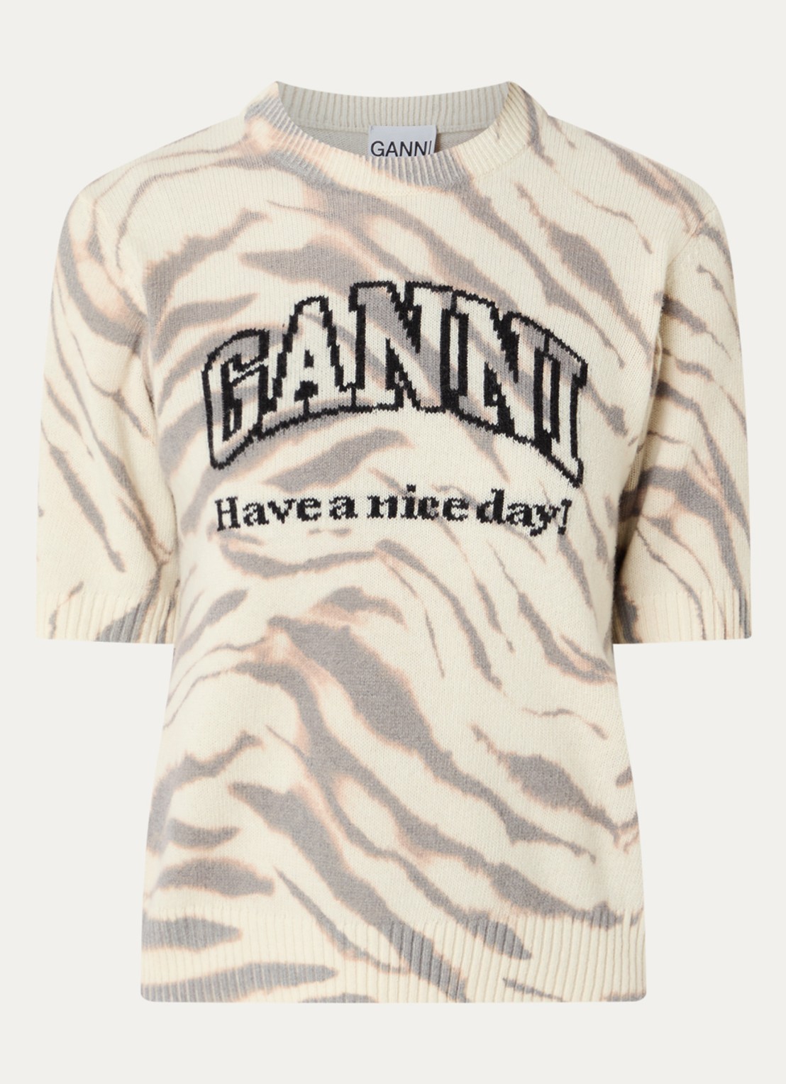 Ganni T-shirt in wolblend met ingebreid logo - voorkant 2 ivoor