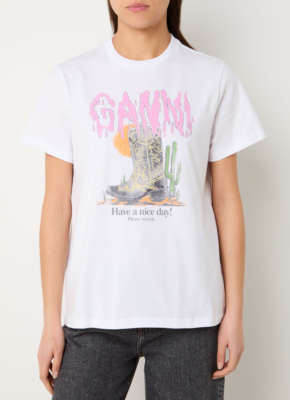 Ganni T-shirt met logoprint - detail 3 wit