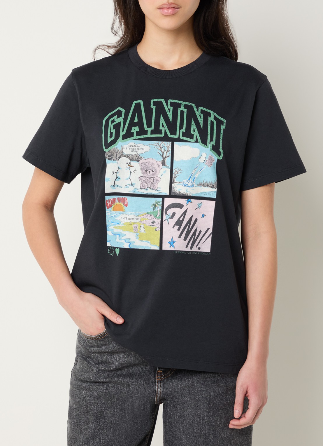 Ganni T-shirt met logoprint - detail 2 antraciet