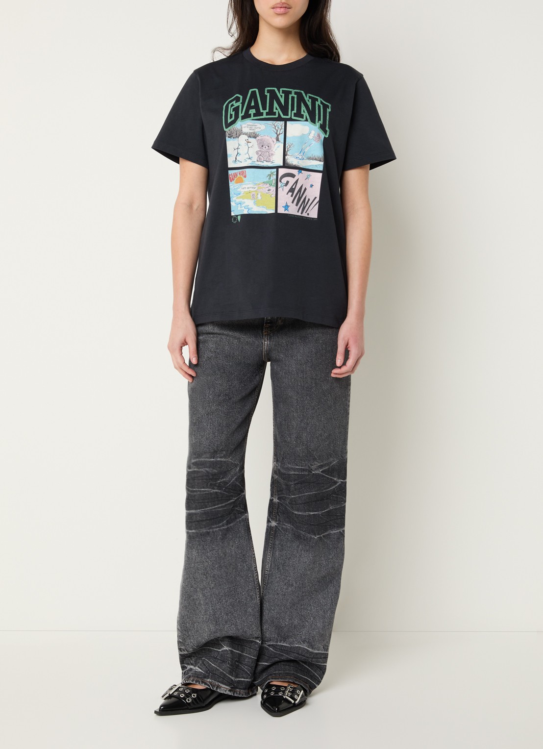 Ganni T-shirt met logoprint - voorkant 4 antraciet