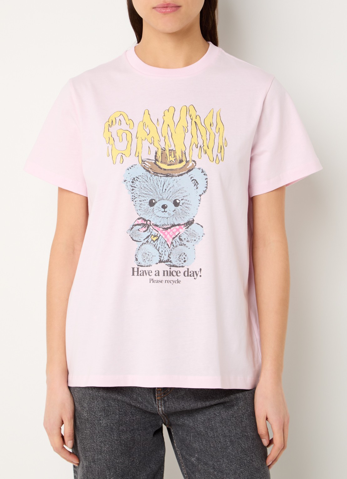 Ganni T-shirt met logoprint - detail 3 lichtroze