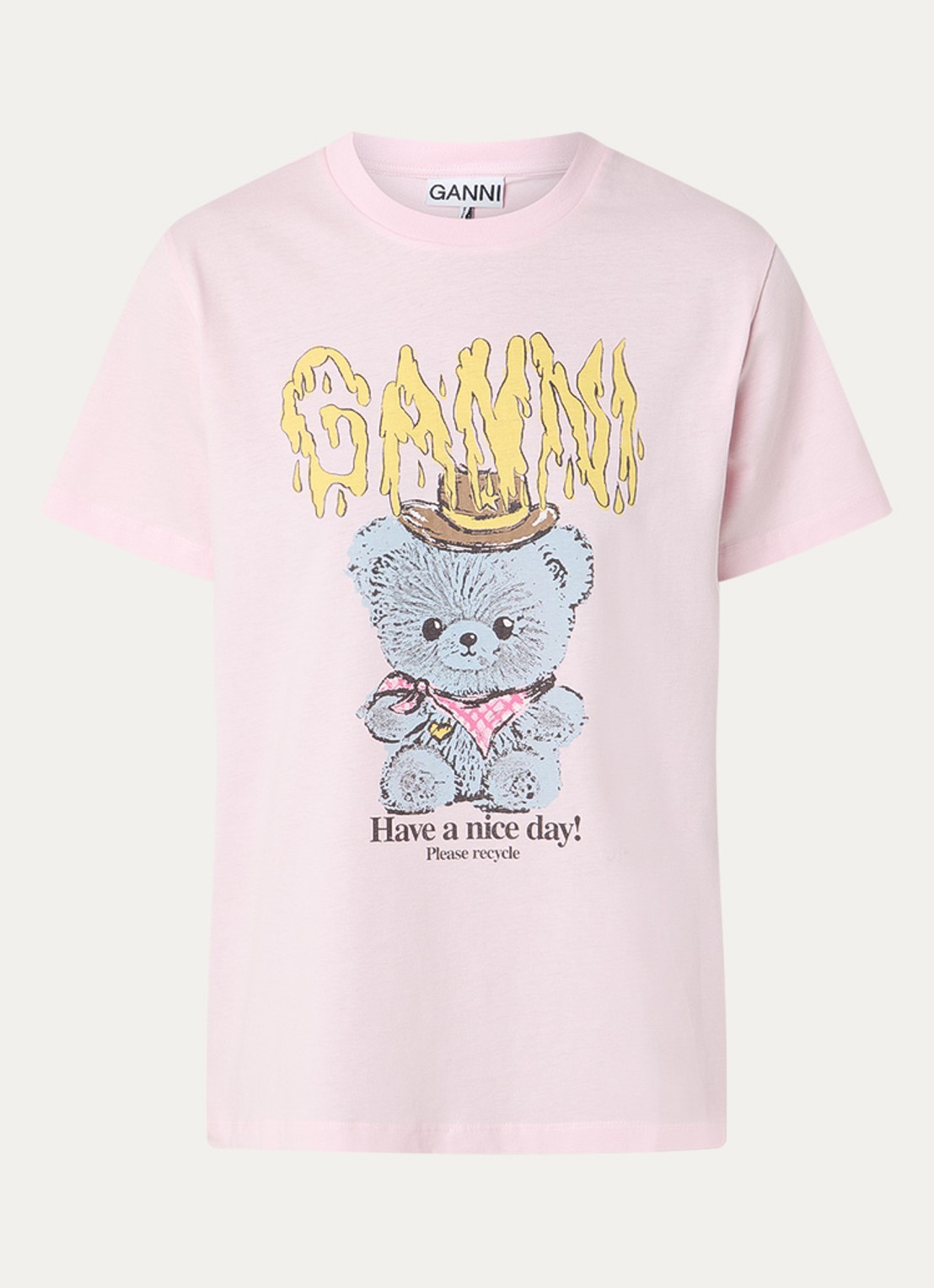 Ganni T-shirt met logoprint - voorkant lichtroze